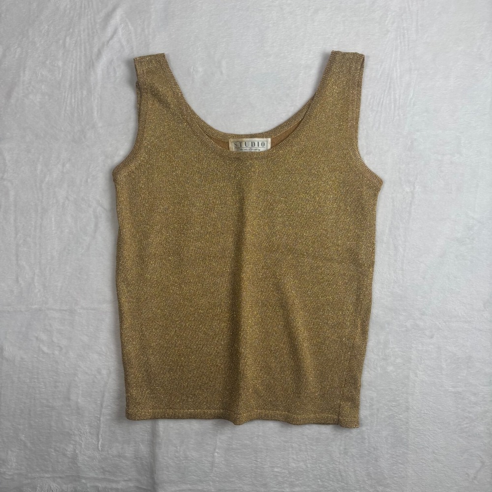 Studio Michelle Stuart Gold Metallic Ramie Sleeveless‎ Tank Top Womens Medium